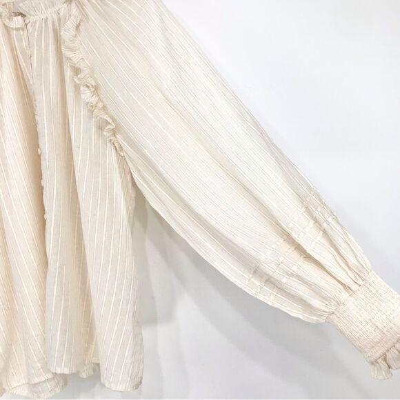 Cleobella Cream ARI Metallic Sparkle Stripe Ruffled Long Sleeve Peasant Blouse - Picture 12 of 16